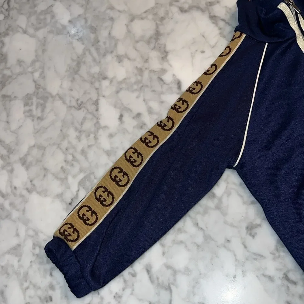 GUCCI BOYS JERSEY “GG” TRIM ZIP UP 24M